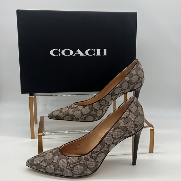 Coach Skyler Monogram Jacquard Pumps Oak Maple - Picture 1 of 15